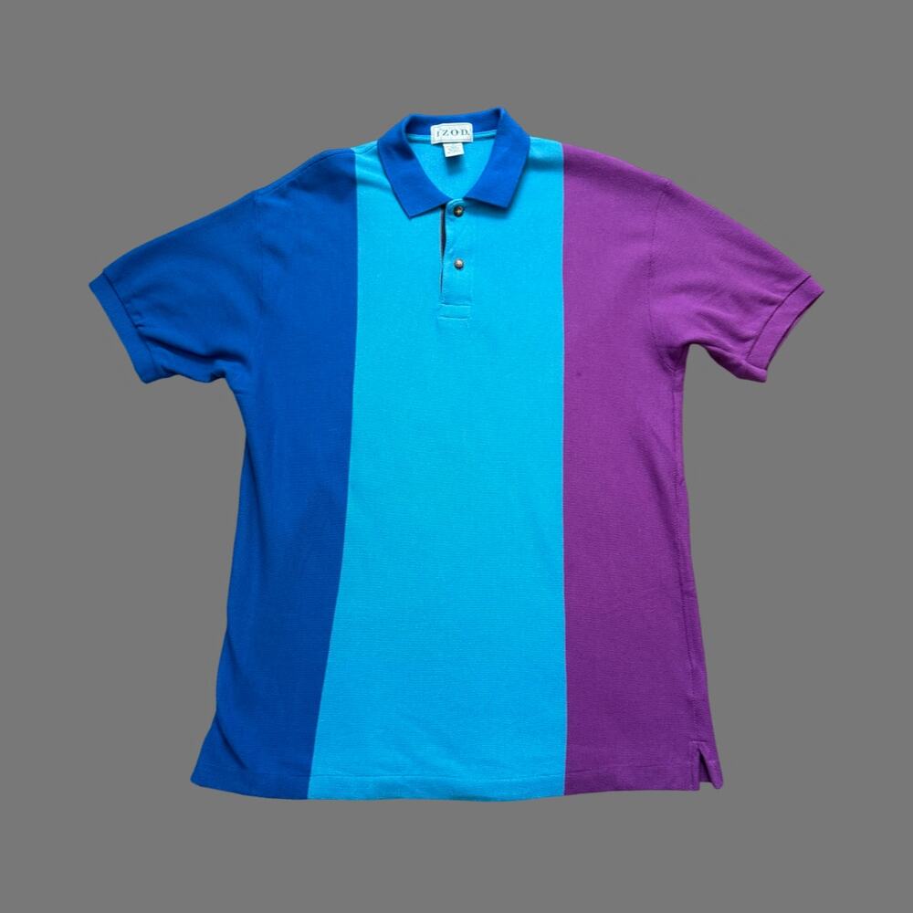 Vintage 90s IZOD Colorblock Polo Shirt Blue Purple Mens M